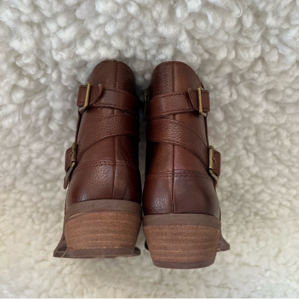 New! LUCKY BRAND Caelyn Western Moto Leather Ankle Booties in Cognac Brown - Picture 12 of 14